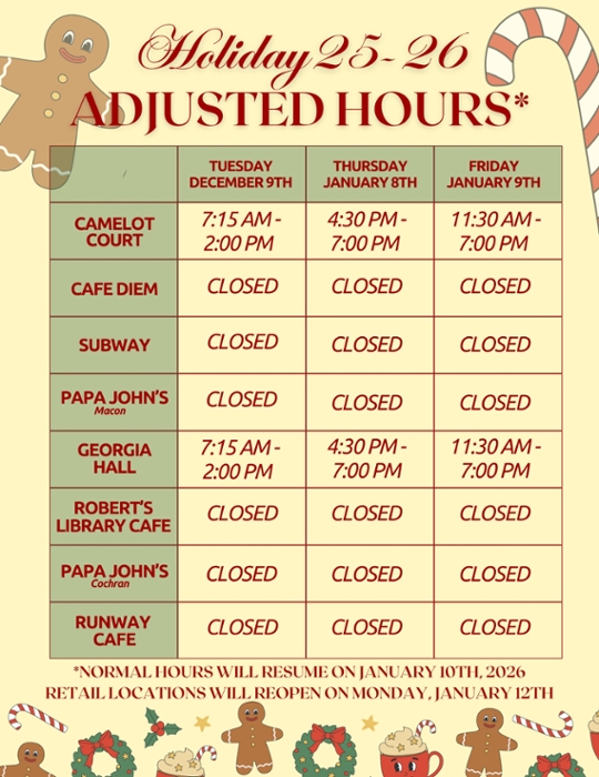 MGA dining holiday hours of operation.